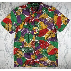 Good Vibes Mens Tropical Leaf Print Short Sleeve Button-Up Shirt M